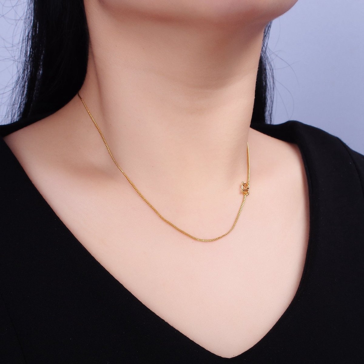 24K Gold Filled 1mm Cuban Curb 17.25 Inch Layering Chain Necklace w. Lobster Clasps, S-Hook Clasps Closure | WA-1882 WA-1883 Clearance Pricing