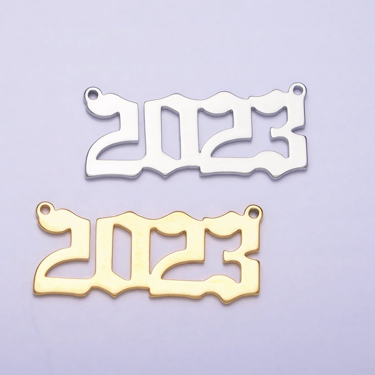 24K Gold Filled "2023" New Year Script Gothic Font Connector in Gold & Silver | Y-851