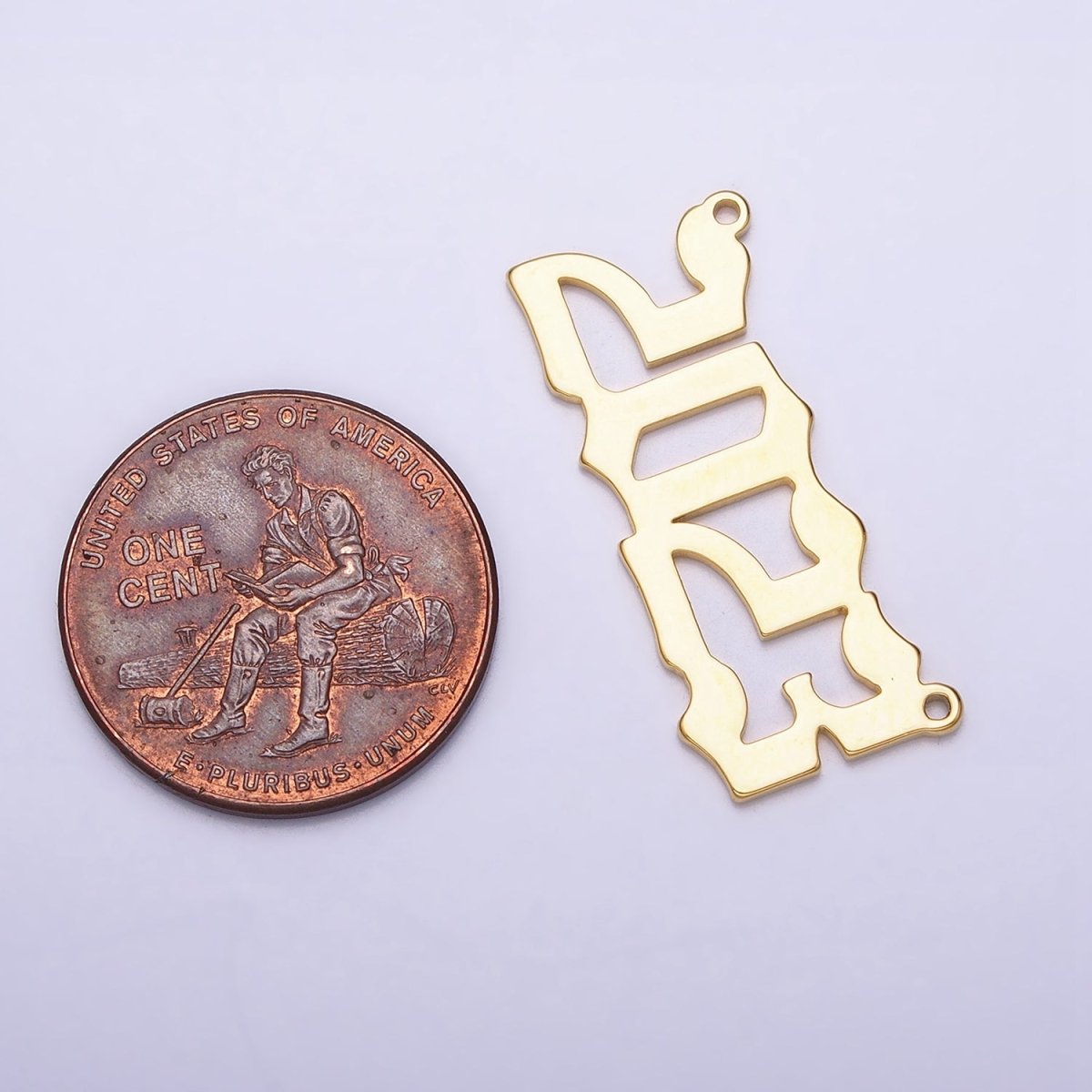 24K Gold Filled "2023" New Year Script Gothic Font Connector in Gold & Silver | Y-851