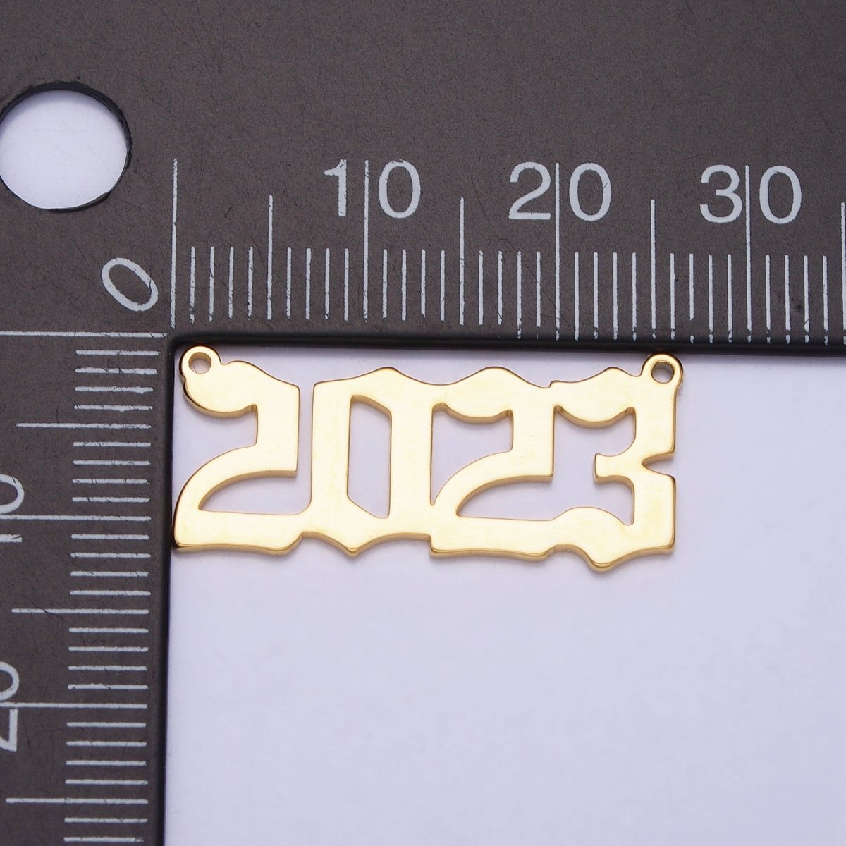 24K Gold Filled "2023" New Year Script Gothic Font Connector in Gold & Silver | Y-851