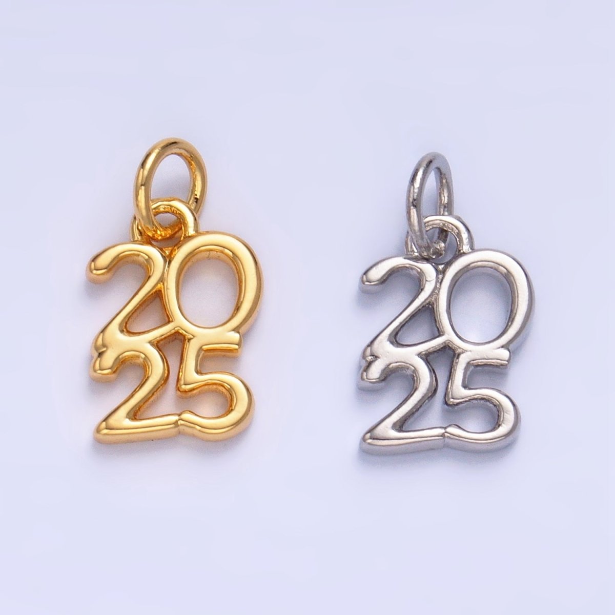 24K Gold Filled "2025" Year Script Minimalist Charm in Gold & Silver | E663
