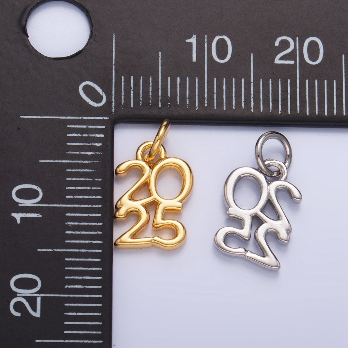 24K Gold Filled "2025" Year Script Minimalist Charm in Gold & Silver | E663