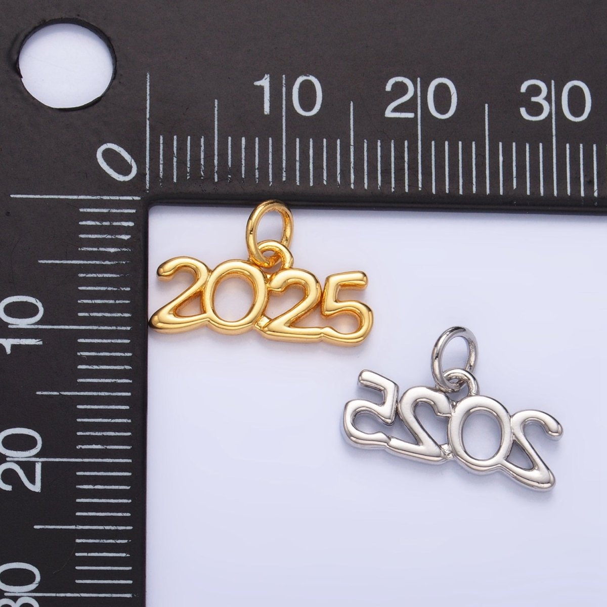 24K Gold Filled "2025" Year Script Minimalist Charm in Gold & Silver | M023