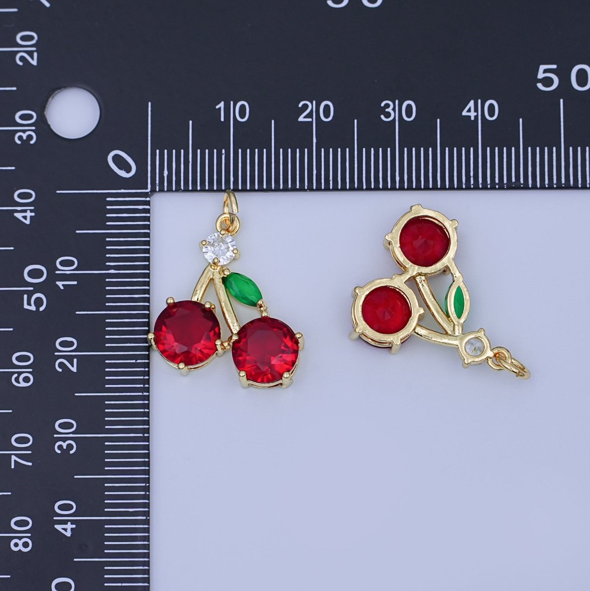 24K Gold Filled 20.8mm Red CZ Cherry Fruit Charm | W202 - DLUXCA