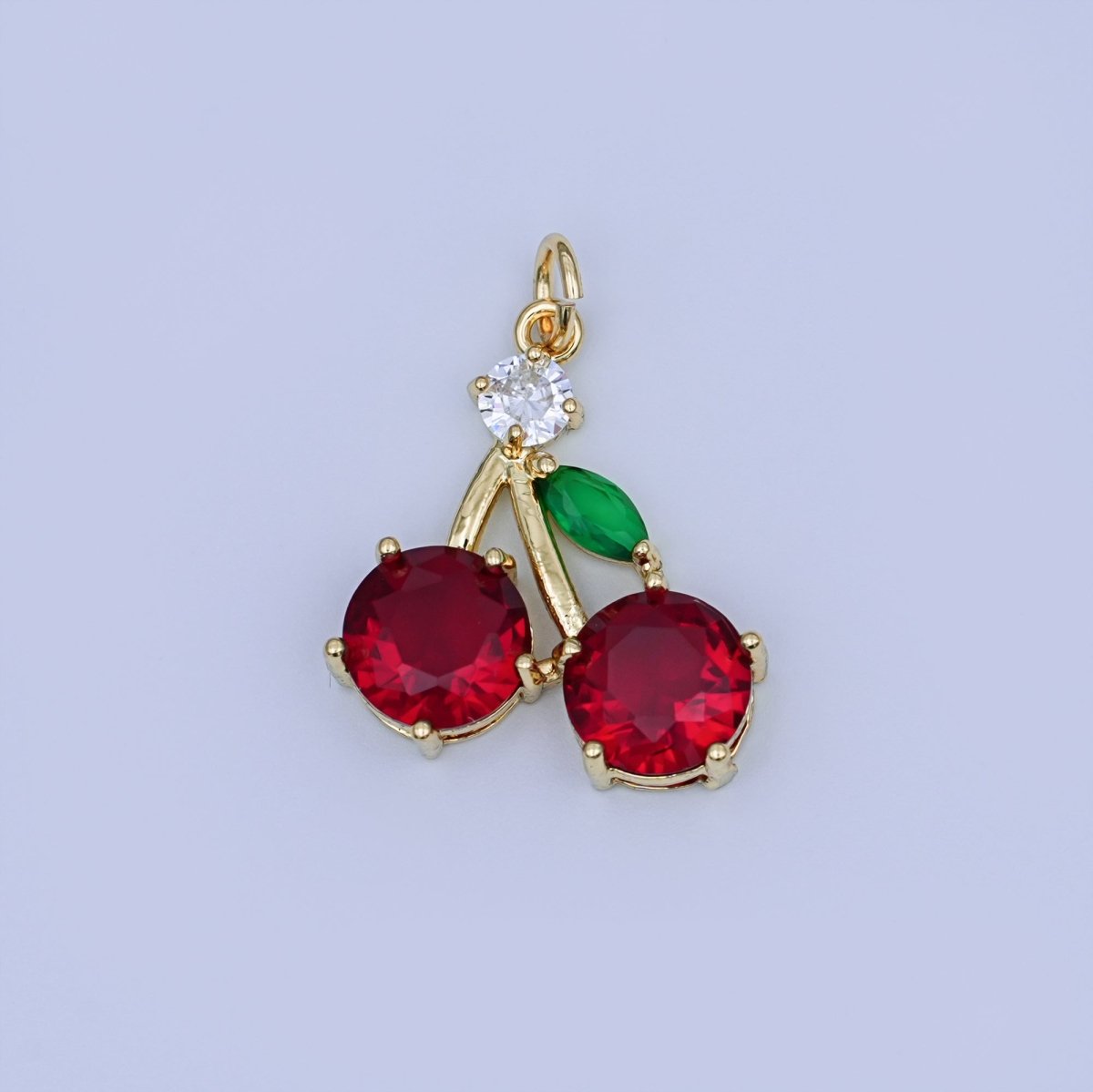 24K Gold Filled 20.8mm Red CZ Cherry Fruit Charm | W202 - DLUXCA