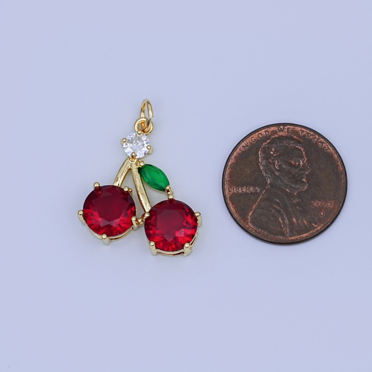 24K Gold Filled 20.8mm Red CZ Cherry Fruit Charm | W202 - DLUXCA