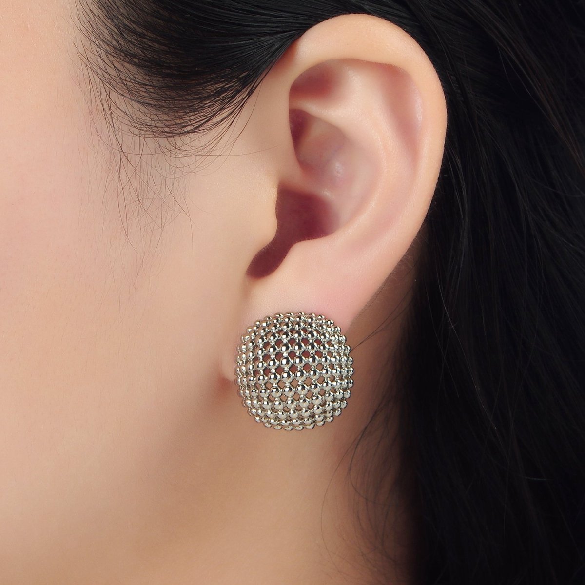 24K Gold Filled 20mm, 25mm Beaded Bubble Stud Earrings in Gold & Silver | AD764 - AD7768