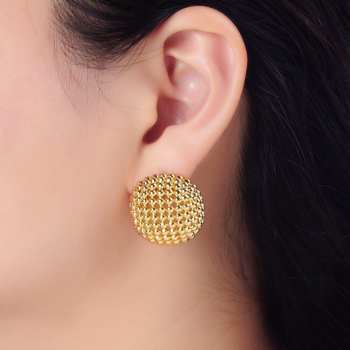 24K Gold Filled 20mm, 25mm Beaded Bubble Stud Earrings in Gold & Silver | AD764 - AD7768