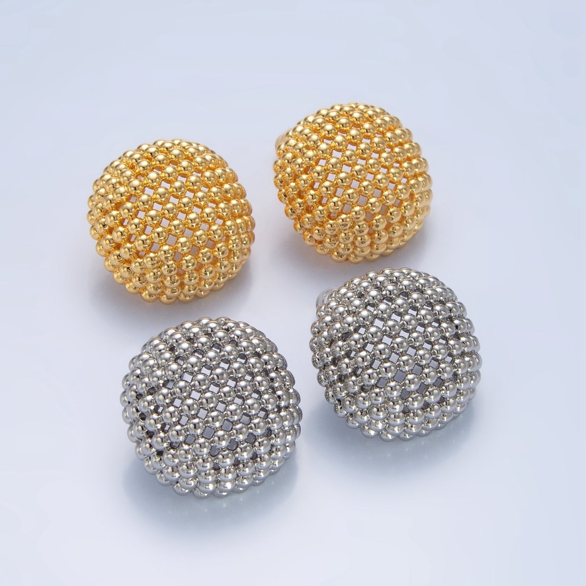 24K Gold Filled 20mm, 25mm Beaded Bubble Stud Earrings in Gold & Silver | AD764 - AD7768