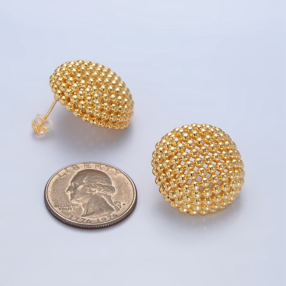 24K Gold Filled 20mm, 25mm Beaded Bubble Stud Earrings in Gold & Silver | AD764 - AD7768