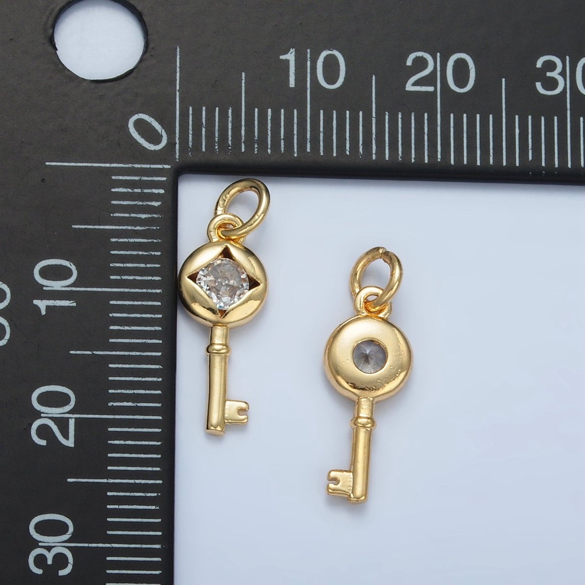 24K Gold Filled 20mm Clear CZ Rhombus Key Lock Mini Charm | E114 - DLUXCA
