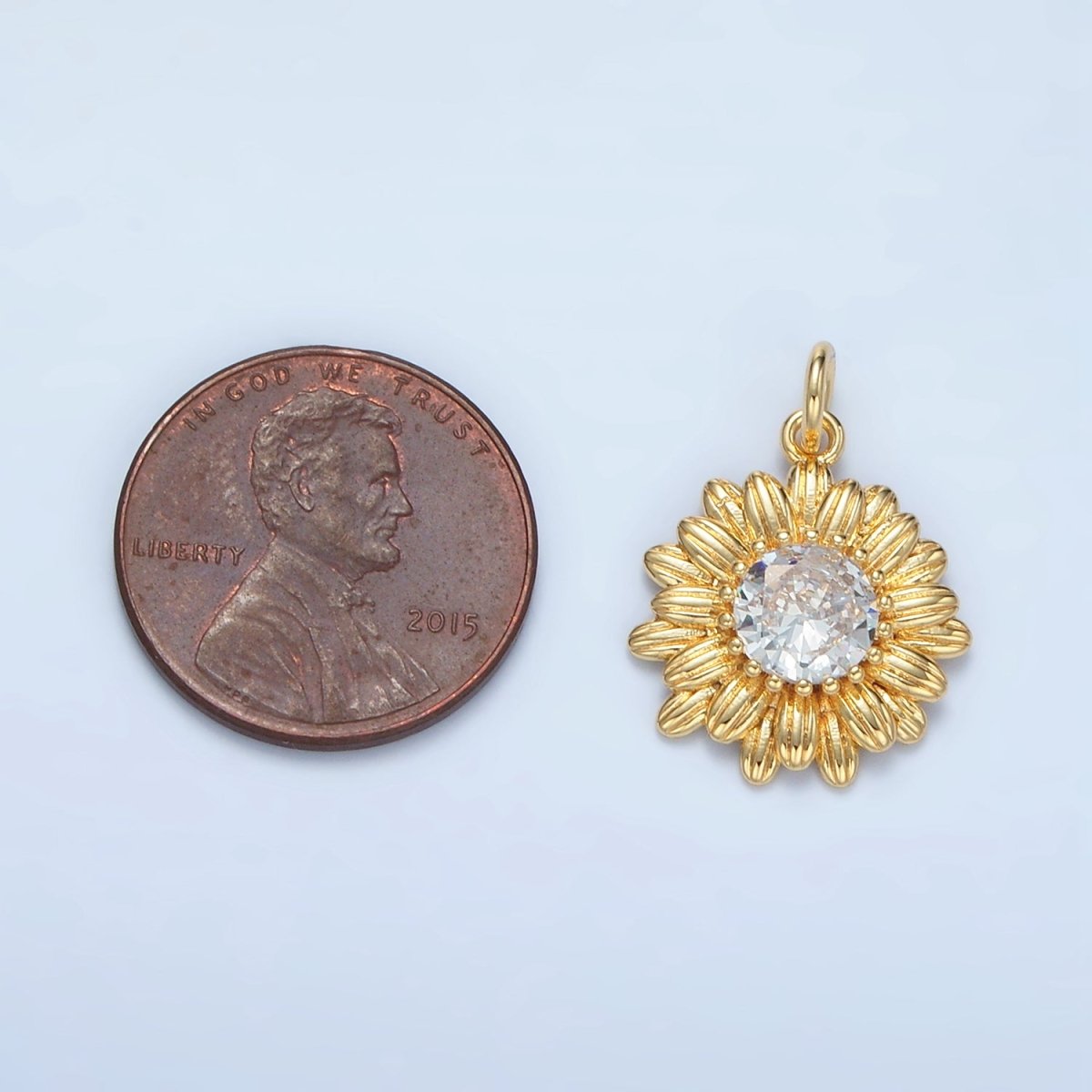 24K Gold Filled 20mm Clear CZ Sunflower Charm | E142 - DLUXCA