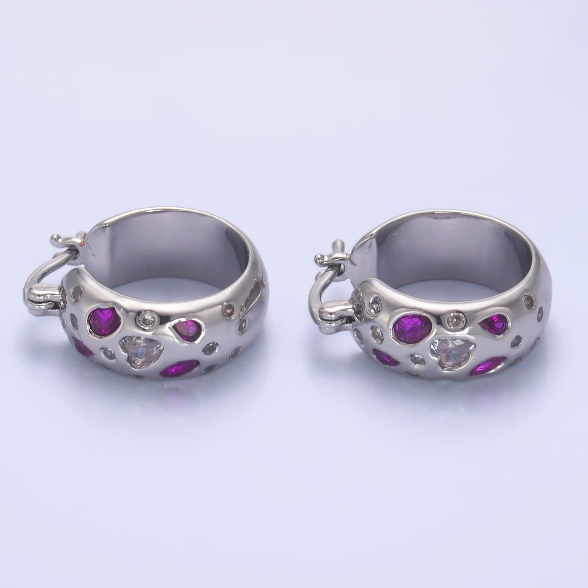 24K Gold Filled 20mm Clear, Green, Pink CZ Latch Hoop Earrings in Gold & Silver | V338 - V402