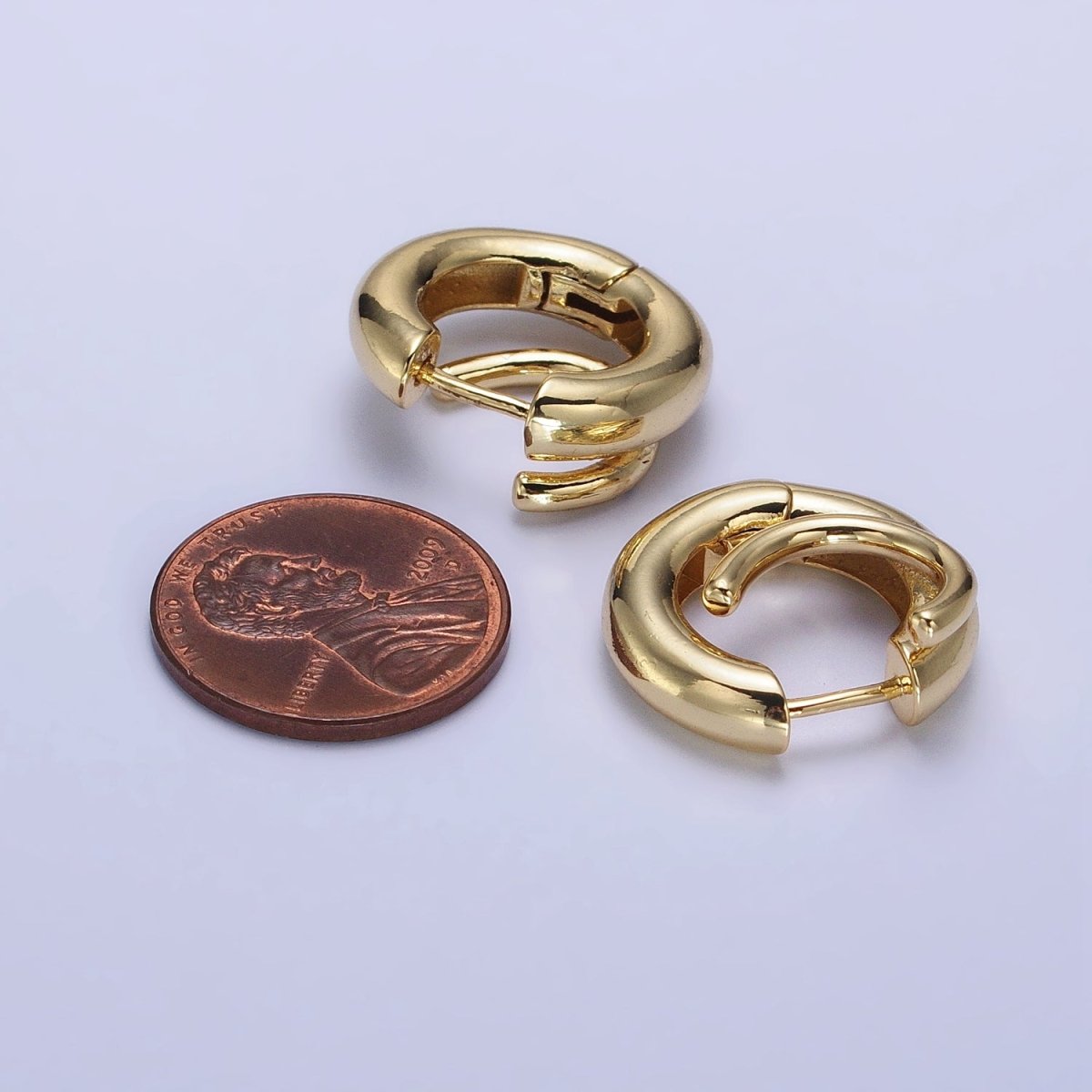 24K Gold Filled 20mm Double Band Spiral Geometric Huggie Earrings in Gold & Silver | AB530 AB531