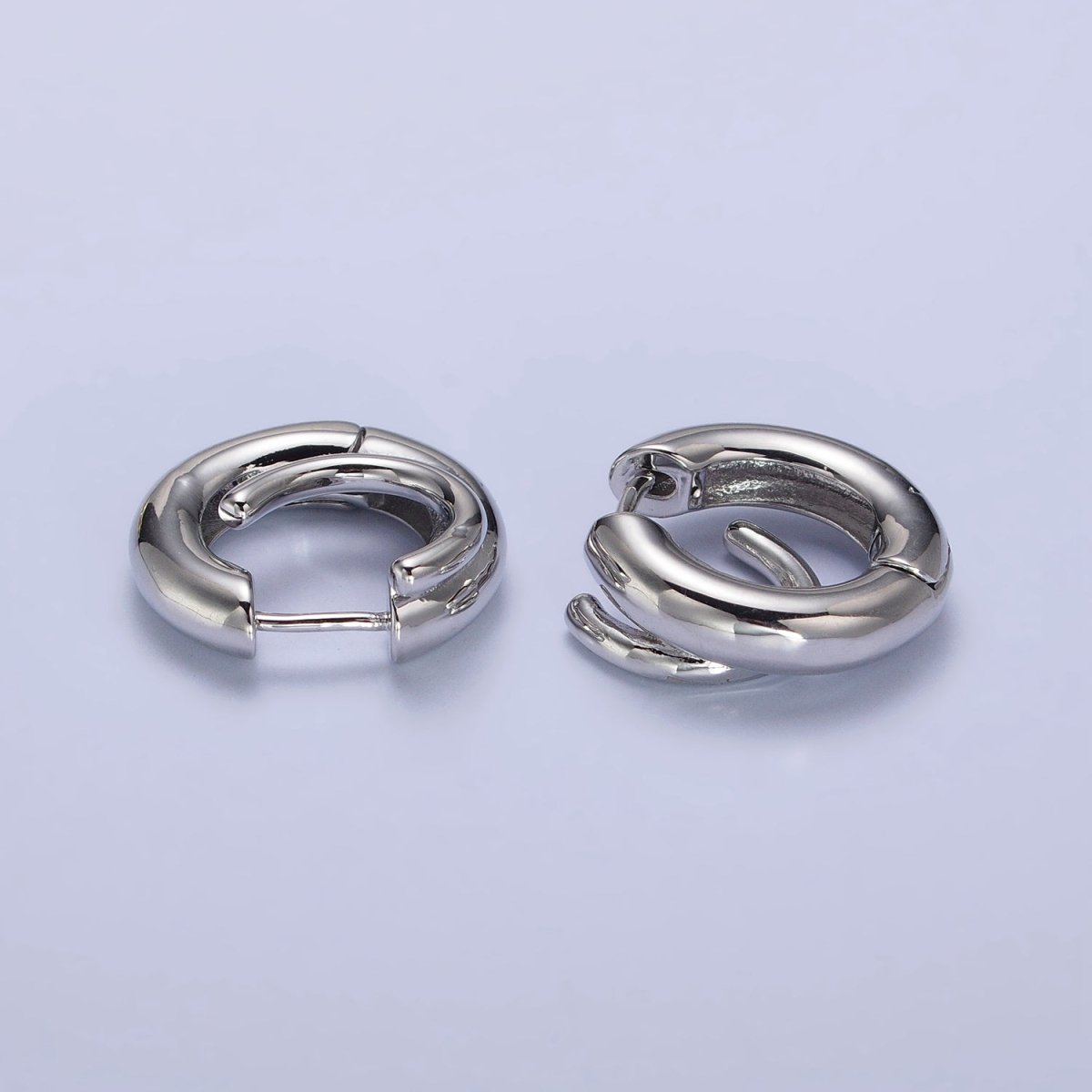 24K Gold Filled 20mm Double Band Spiral Geometric Huggie Earrings in Gold & Silver | AB530 AB531