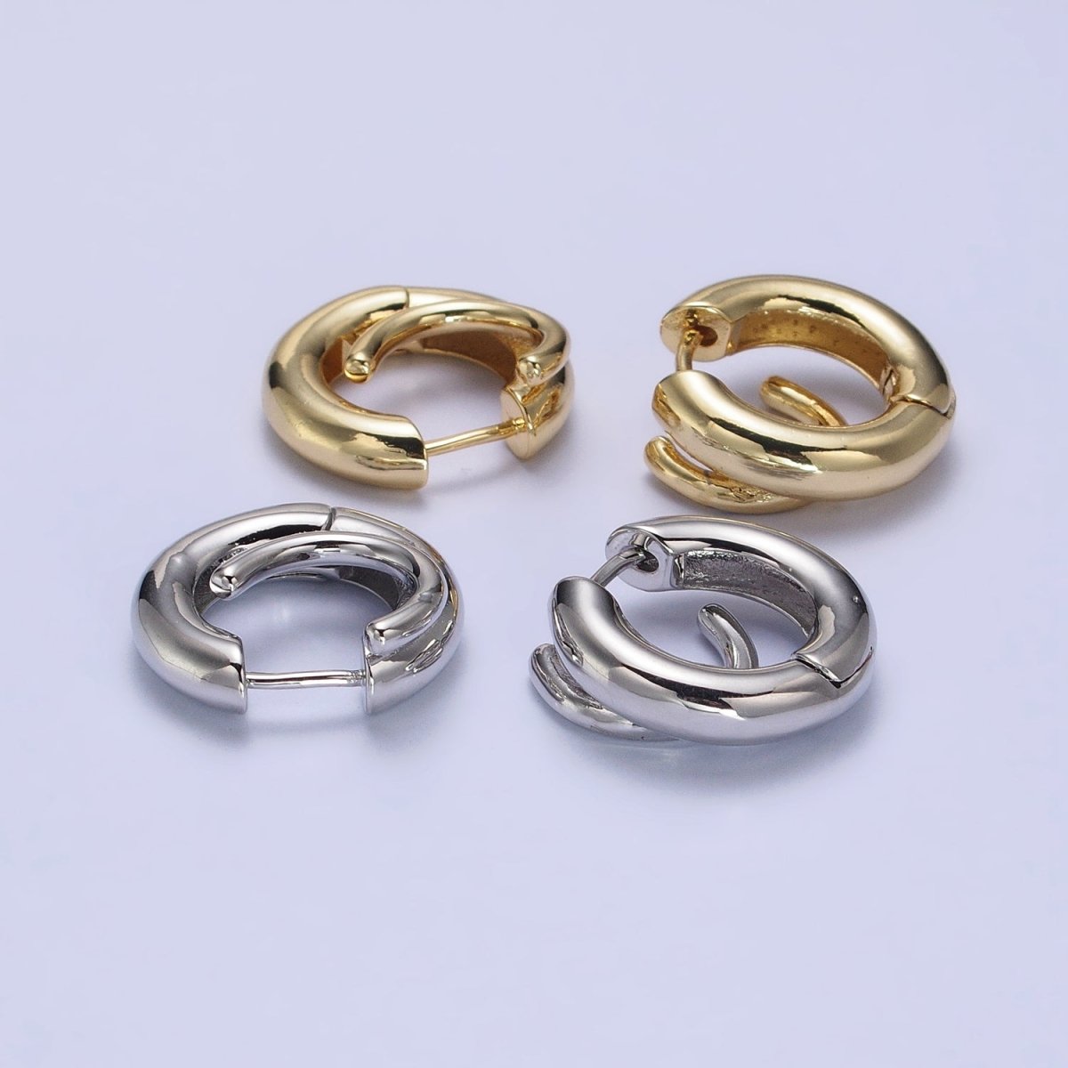 24K Gold Filled 20mm Double Band Spiral Geometric Huggie Earrings in Gold & Silver | AB530 AB531