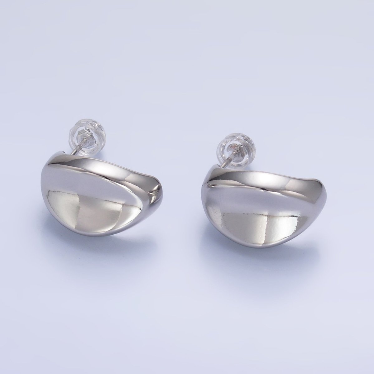 24K Gold Filled 20mm Edged Dome C-Shaped Hoop Earrings in Gold & Silver | AB796 AB797