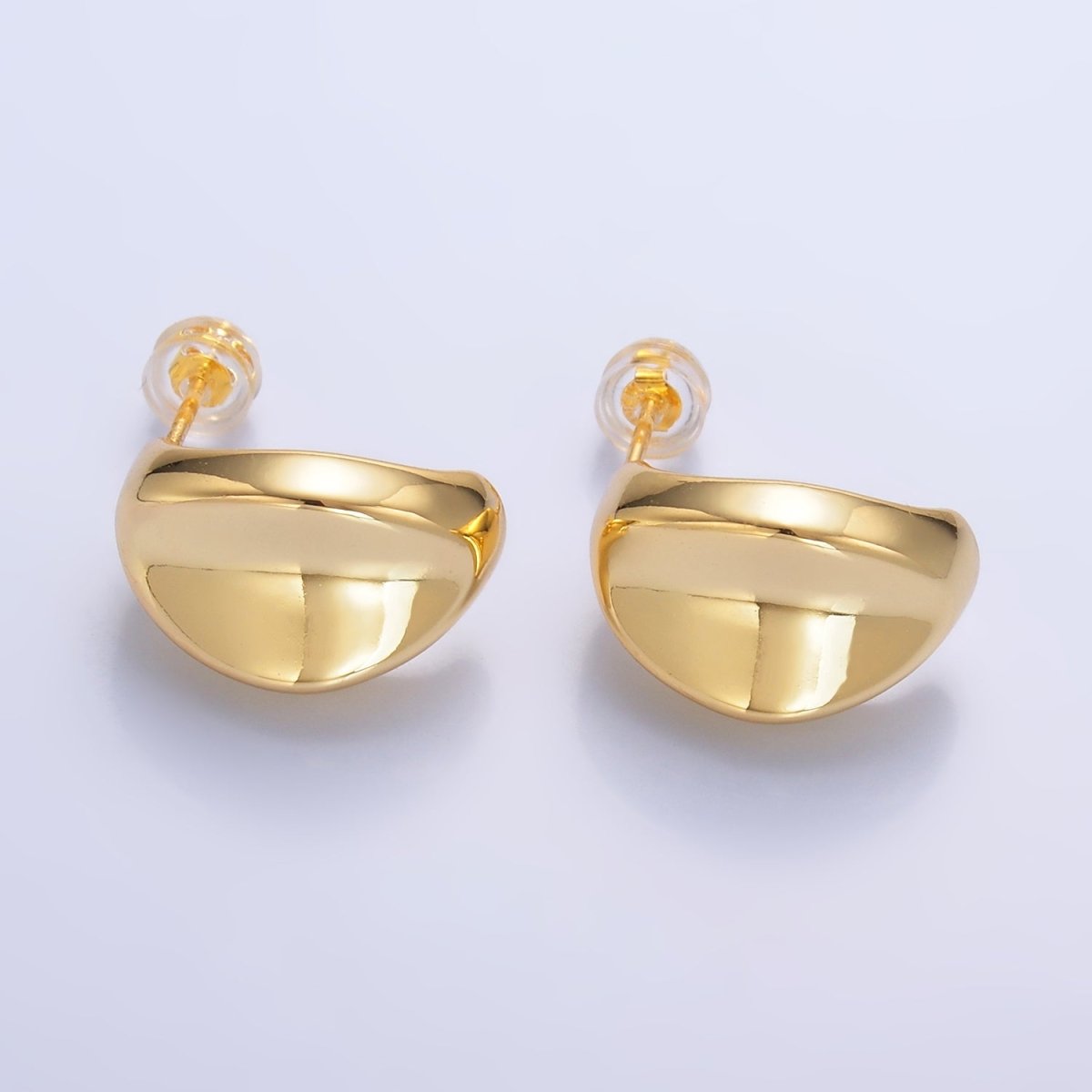 24K Gold Filled 20mm Edged Dome C-Shaped Hoop Earrings in Gold & Silver | AB796 AB797