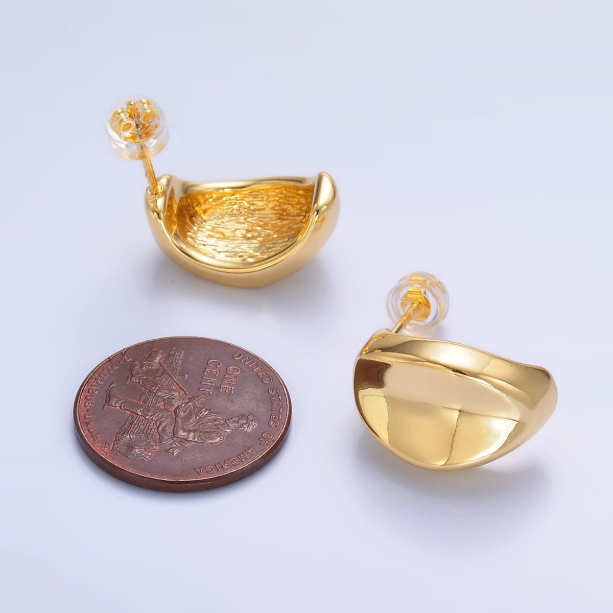 24K Gold Filled 20mm Edged Dome C-Shaped Hoop Earrings in Gold & Silver | AB796 AB797