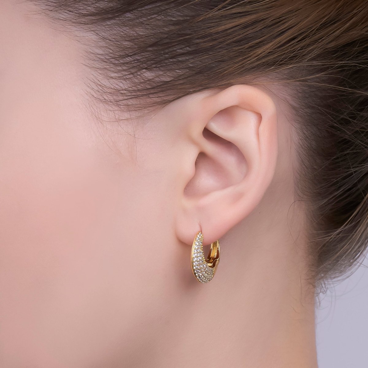 24K Gold Filled 20mm Micro Paved CZ Dome Curved Hoop Earrings | T342 - DLUXCA