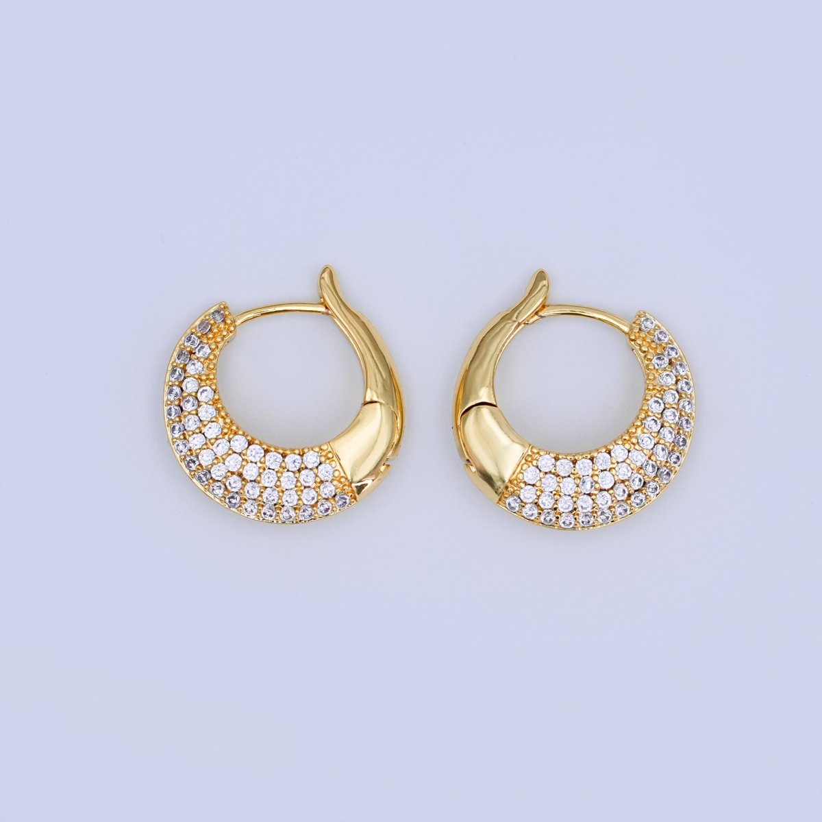 24K Gold Filled 20mm Micro Paved CZ Dome Curved Hoop Earrings | T342 - DLUXCA