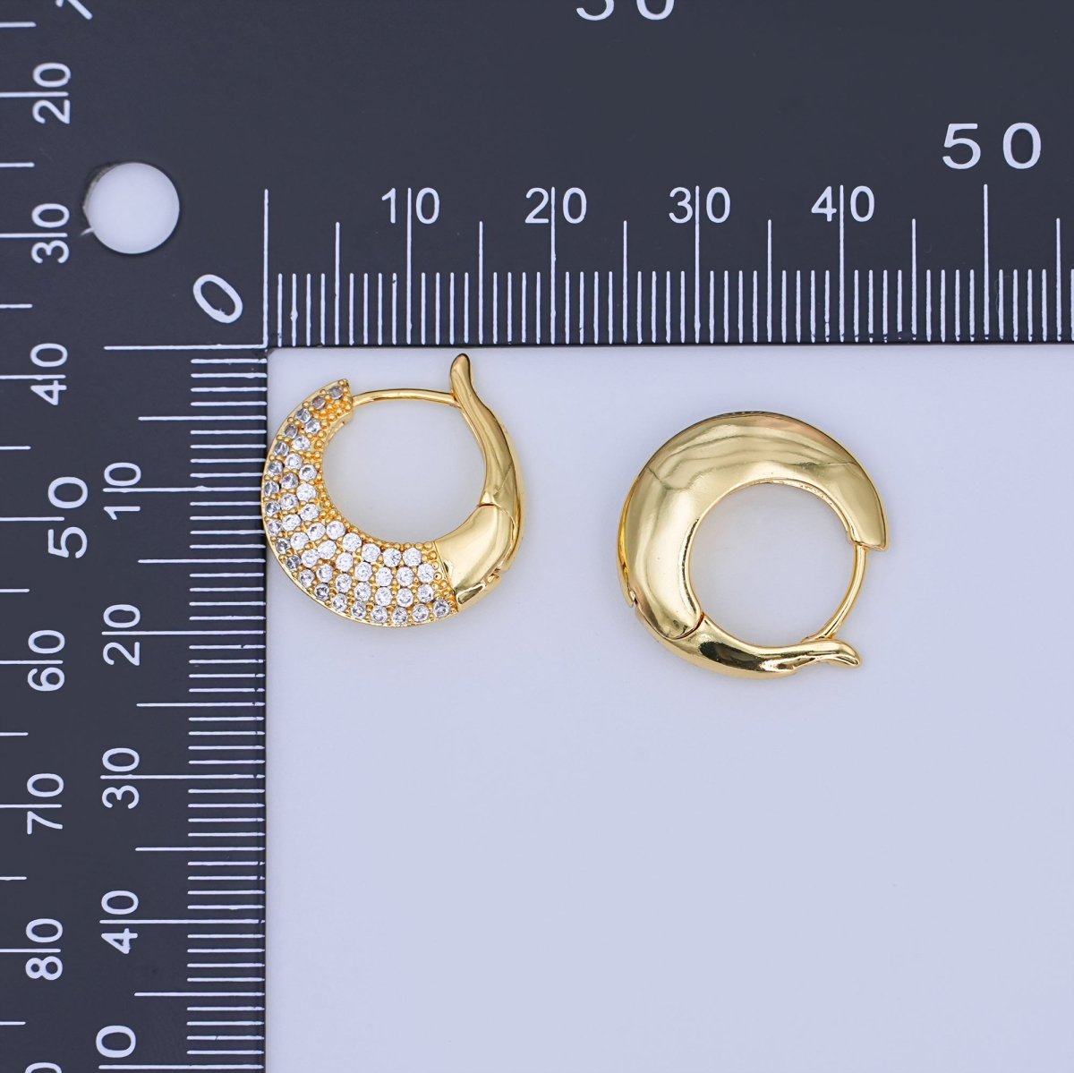 24K Gold Filled 20mm Micro Paved CZ Dome Curved Hoop Earrings | T342 - DLUXCA
