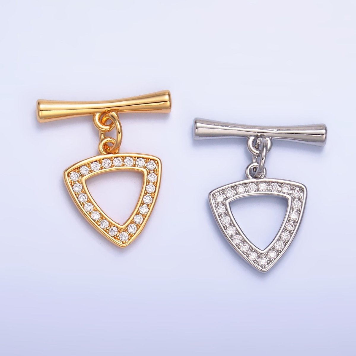 24K Gold Filled 20mm Micro Paved CZ Triangle Toggle Clasps Closure Findings in Gold & Silver | Z1033