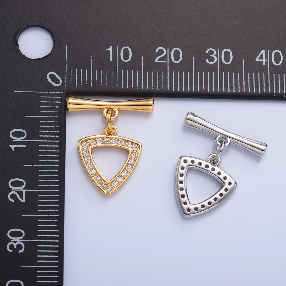24K Gold Filled 20mm Micro Paved CZ Triangle Toggle Clasps Closure Findings in Gold & Silver | Z1033