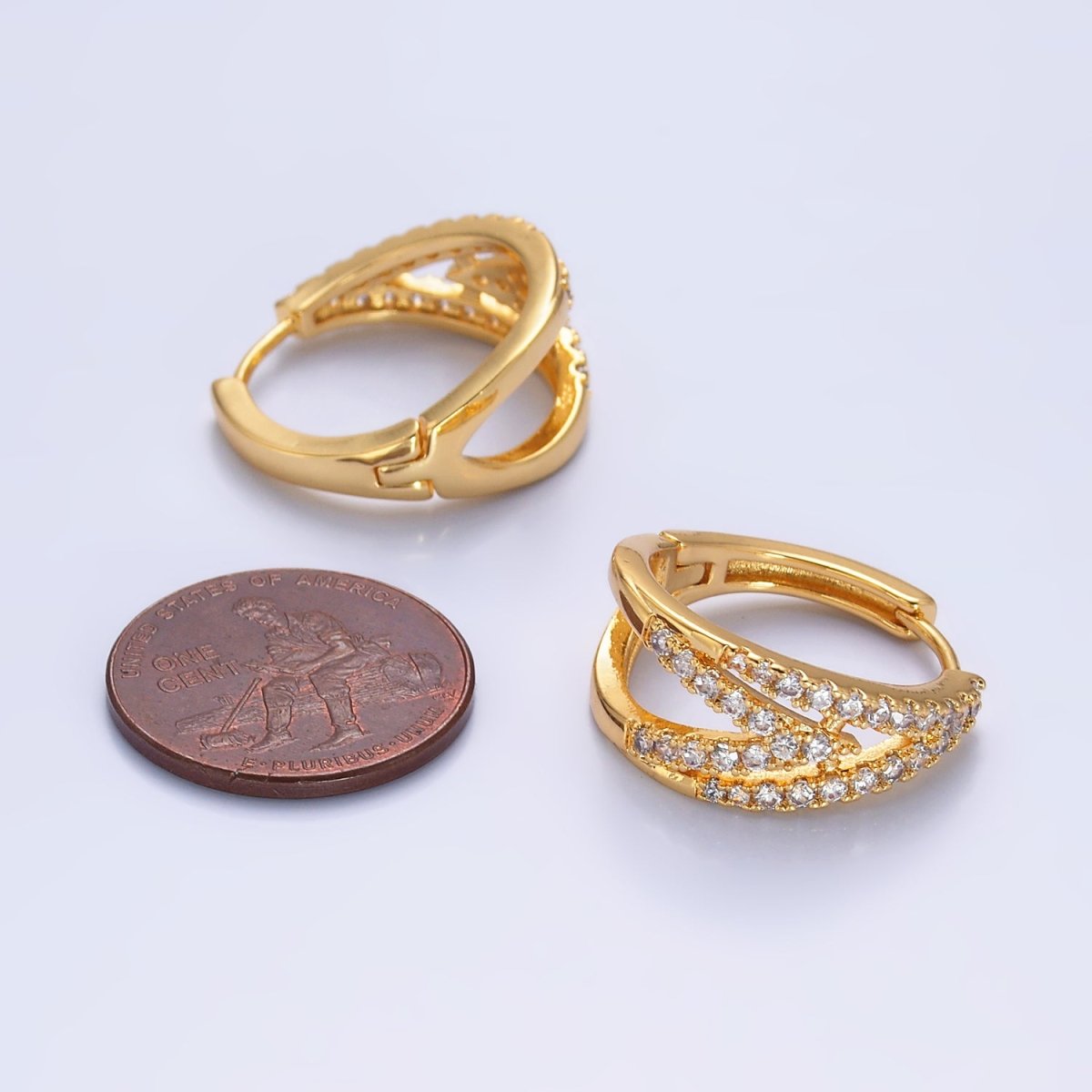 24K Gold Filled 20mm Micro Paved CZ V Band Hoop Earrings | AE619 - DLUXCA