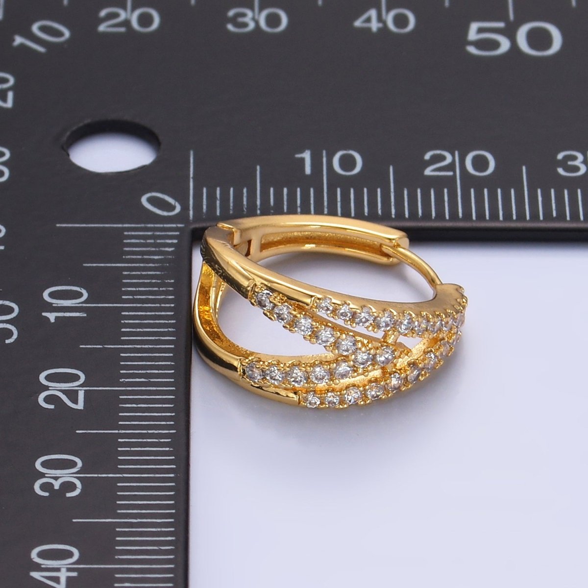 24K Gold Filled 20mm Micro Paved CZ V Band Hoop Earrings | AE619 - DLUXCA