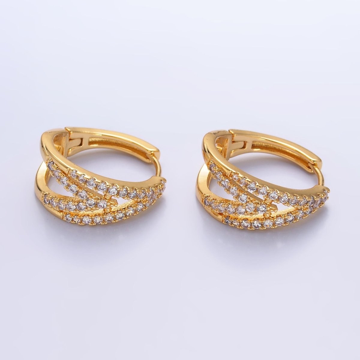 24K Gold Filled 20mm Micro Paved CZ V Band Hoop Earrings | AE619 - DLUXCA