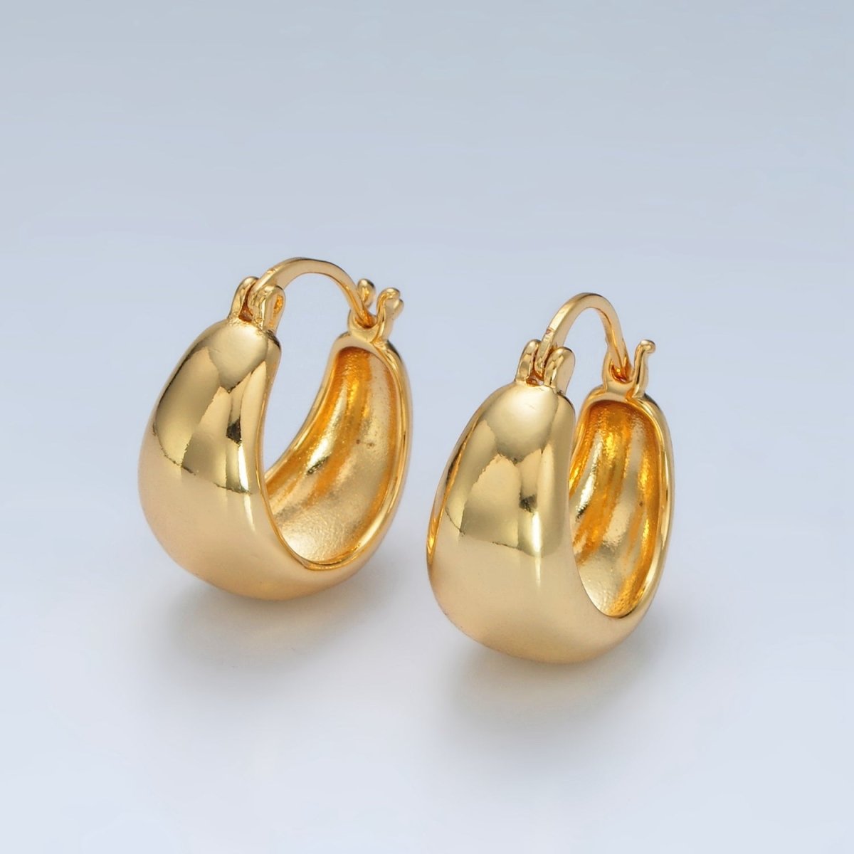 24K Gold Filled 20mm Minimalist Wide Dome Latch Hoop Earrings | AB1231 - DLUXCA