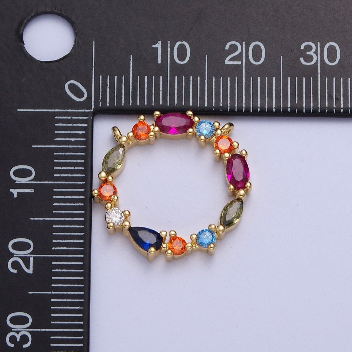 24K Gold Filled 20mm Multicolor Cubic Zirconia Round Connector in Silver / Gold For Jewelry Making G-873 G-874