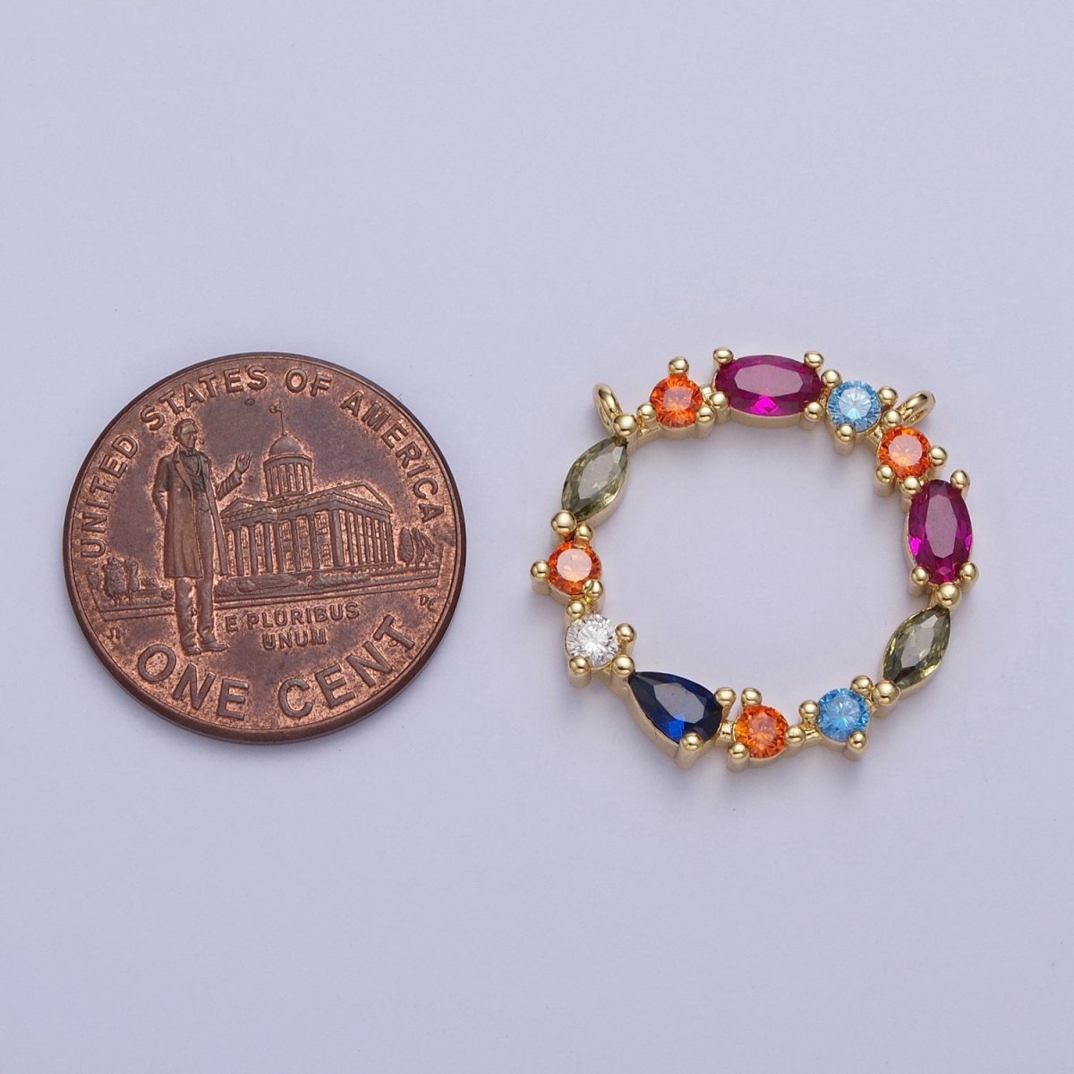 24K Gold Filled 20mm Multicolor Cubic Zirconia Round Connector in Silver / Gold For Jewelry Making G-873 G-874