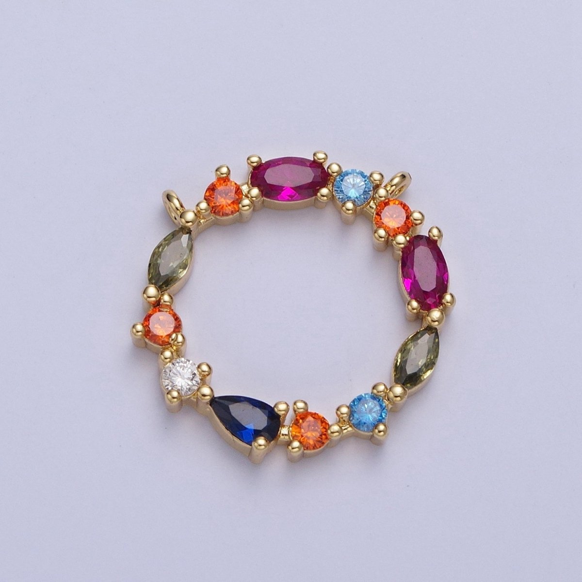 24K Gold Filled 20mm Multicolor Cubic Zirconia Round Connector in Silver / Gold For Jewelry Making G-873 G-874