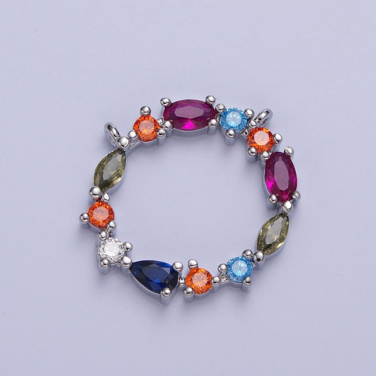 24K Gold Filled 20mm Multicolor Cubic Zirconia Round Connector in Silver / Gold For Jewelry Making G-873 G-874