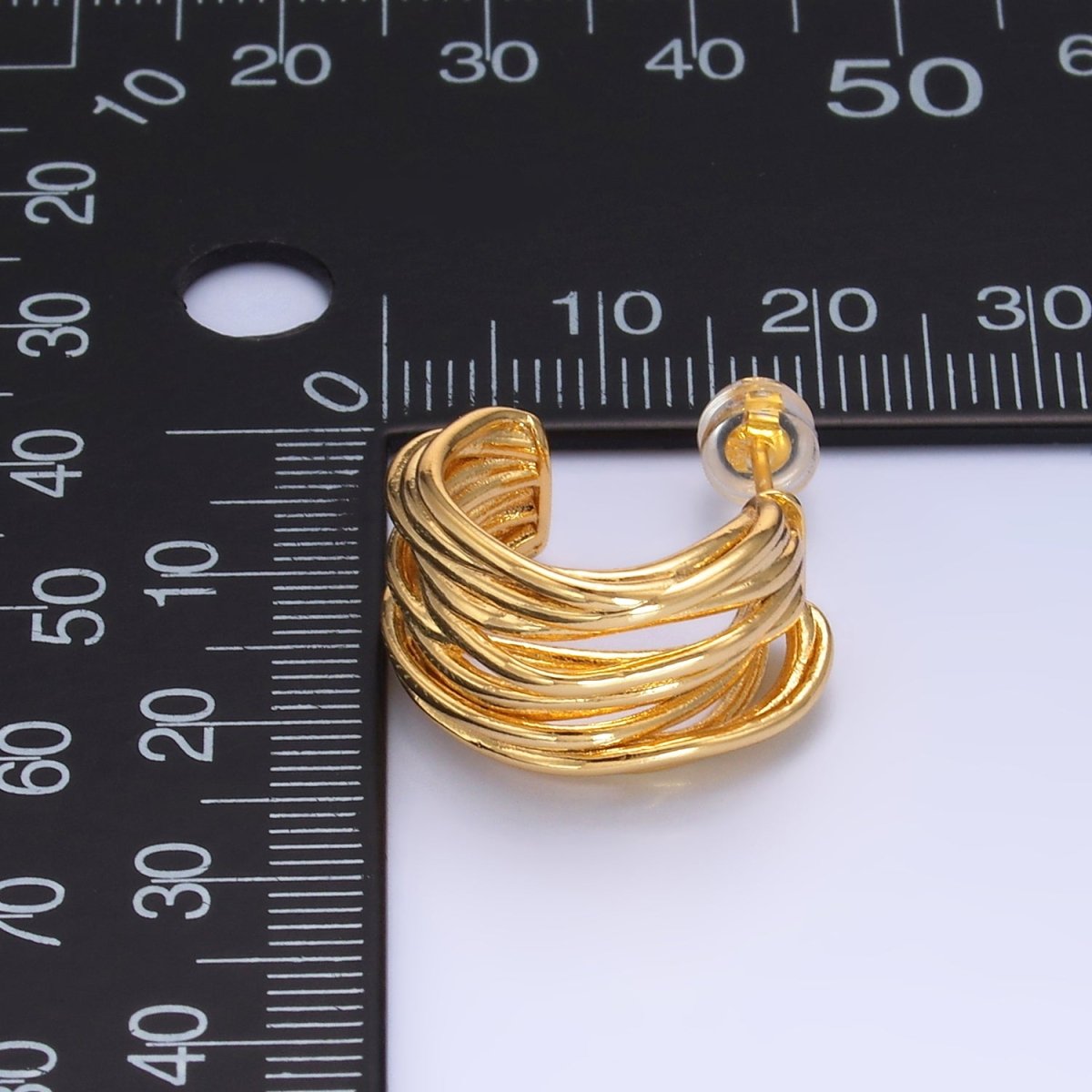24K Gold Filled 20mm Multiple Linear Lined C - Shaped Hoop Earrings | AB082 - DLUXCA