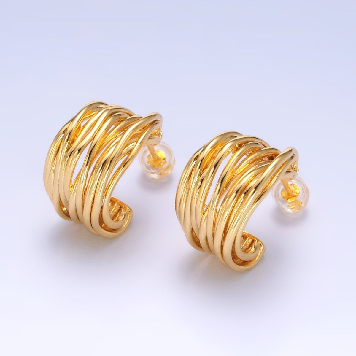 24K Gold Filled 20mm Multiple Linear Lined C - Shaped Hoop Earrings | AB082 - DLUXCA