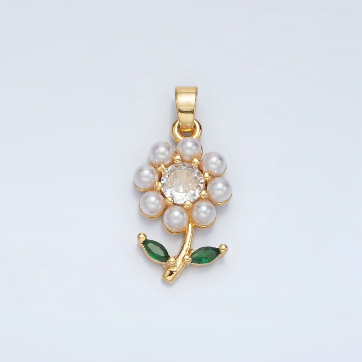 24K Gold Filled 20mm Pearl Petal CZ Flower Pendant | I248 - DLUXCA