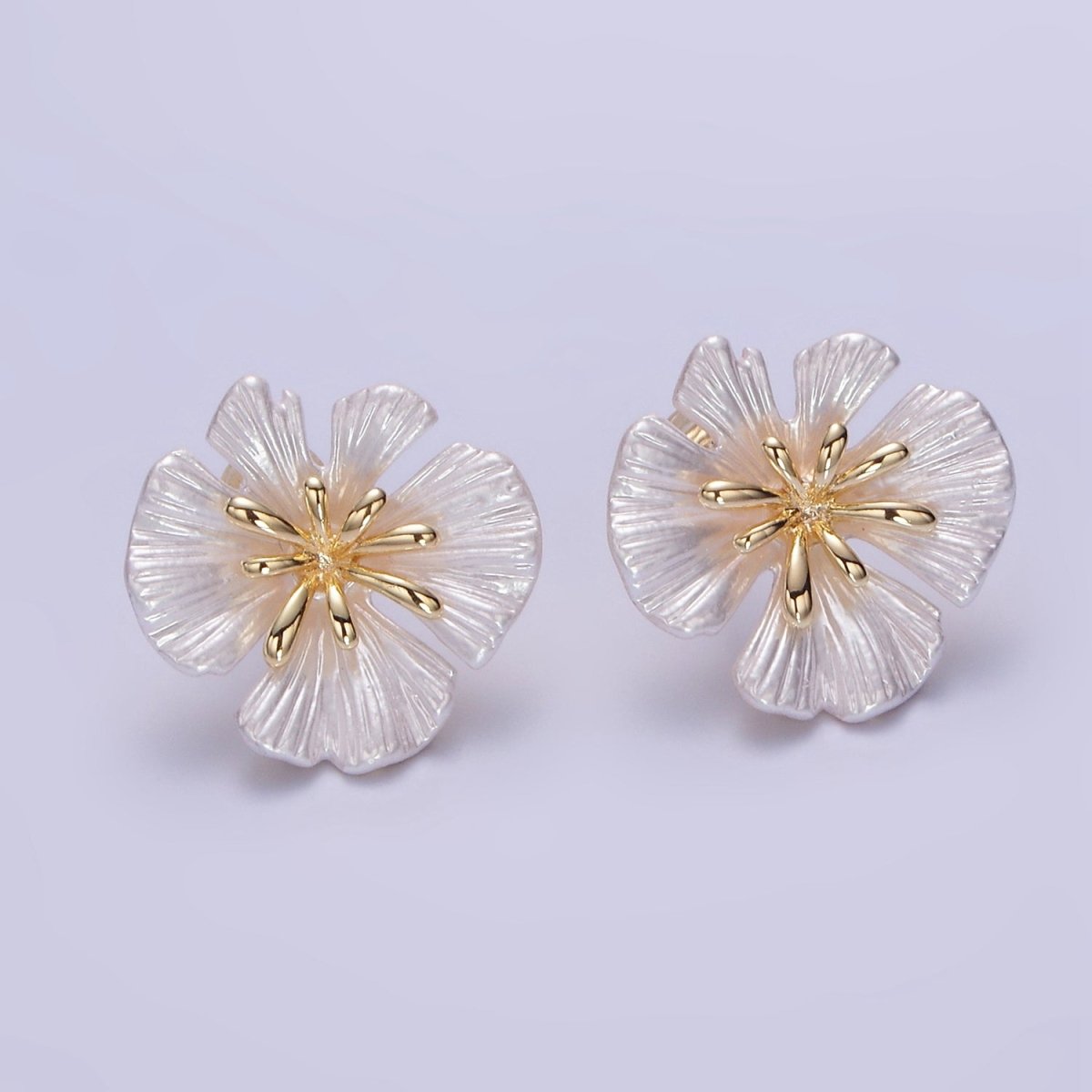 24K Gold Filled 20mm Shell Pearl Flower Stud Earrings | Z819 - DLUXCA