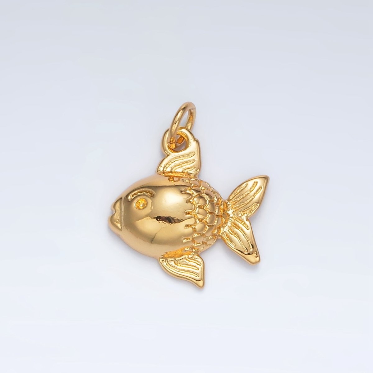 24K Gold Filled 20mm Textured Gold Fish Animal Charm | AG926 - DLUXCA