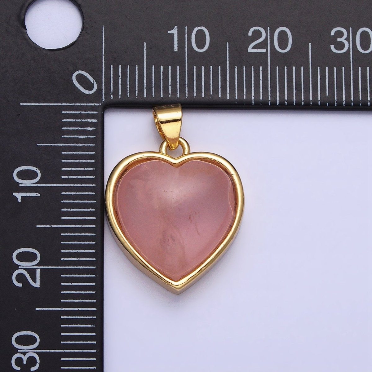 24K Gold Filled 21mm, 23mm Rose Quartz Natural Gemstone Heart Bezel Pendant | AA275 AA277