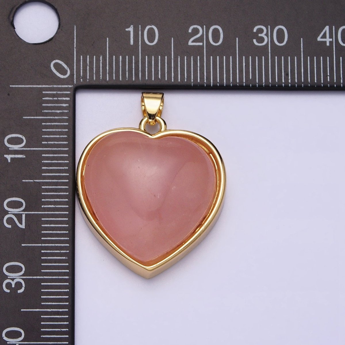 24K Gold Filled 21mm, 23mm Rose Quartz Natural Gemstone Heart Bezel Pendant | AA275 AA277