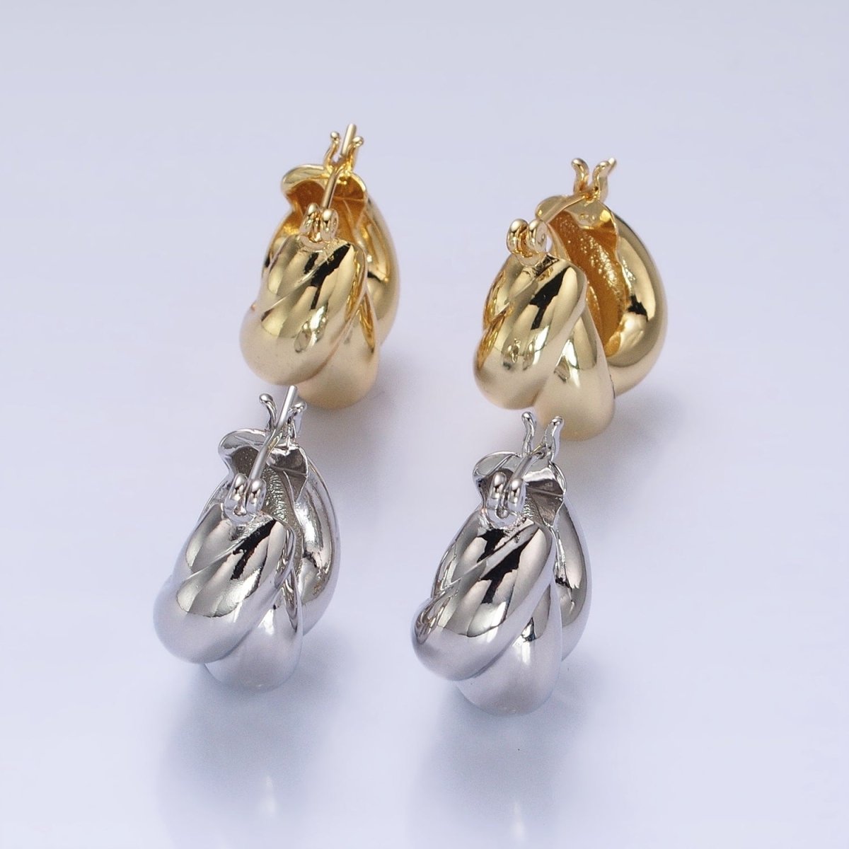 24K Gold Filled 21mm Dome Croissant Latch Earrings in Silver & Gold | AB-1429 AB-1432