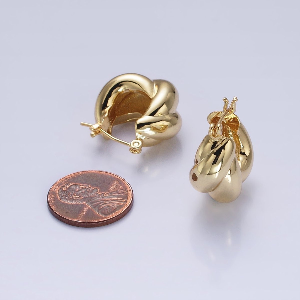 24K Gold Filled 21mm Dome Croissant Latch Earrings in Silver & Gold | AB-1429 AB-1432