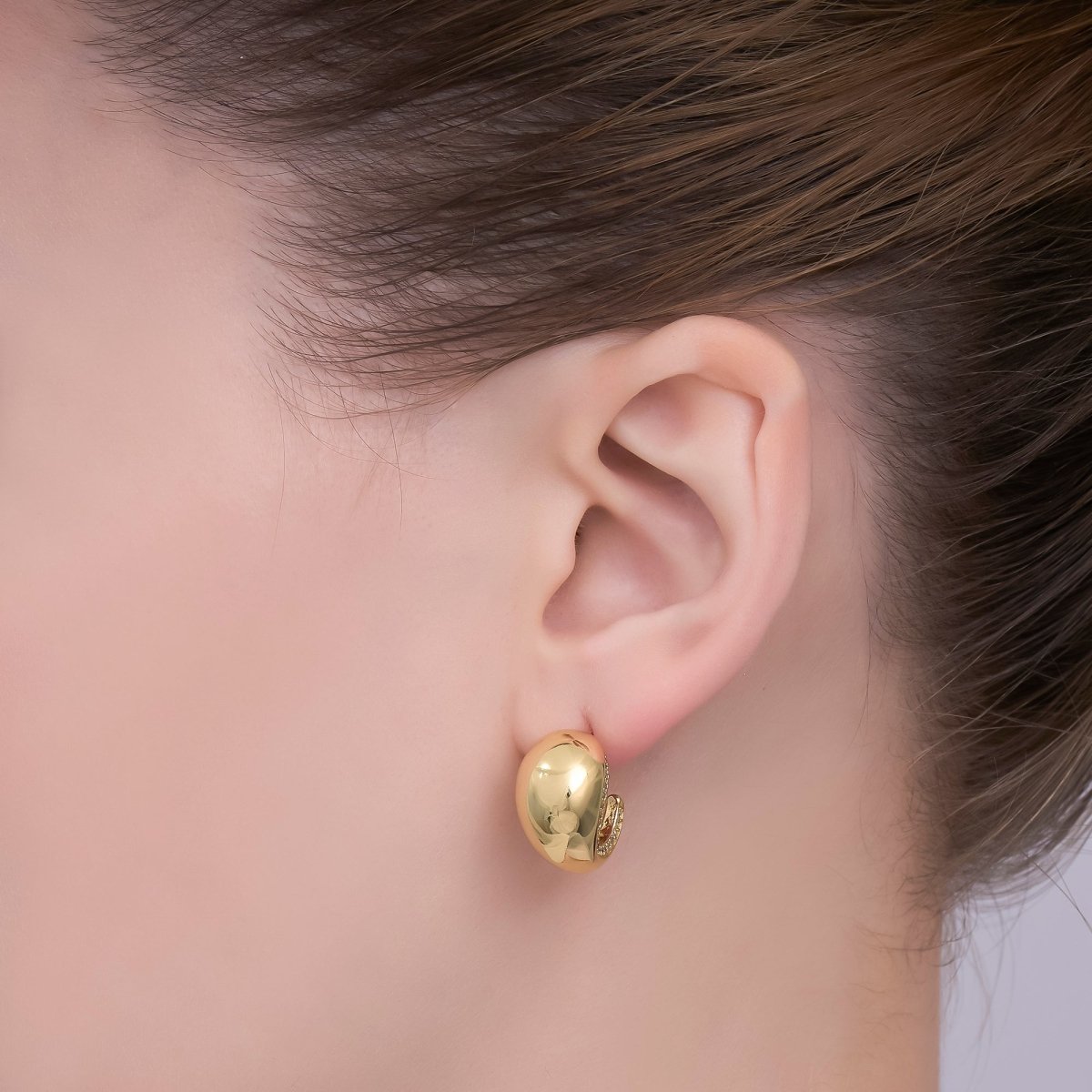 24K Gold Filled 21mm Dome Micro Paved C - Shaped Hoop Earrings | AI419 - DLUXCA