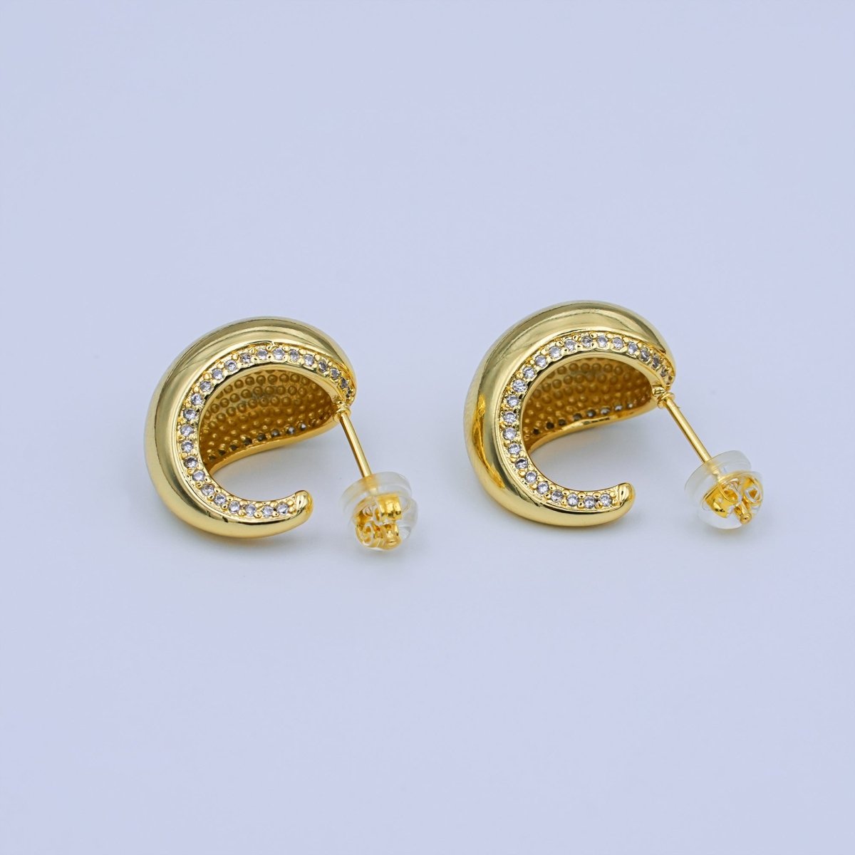 24K Gold Filled 21mm Dome Micro Paved C - Shaped Hoop Earrings | AI419 - DLUXCA