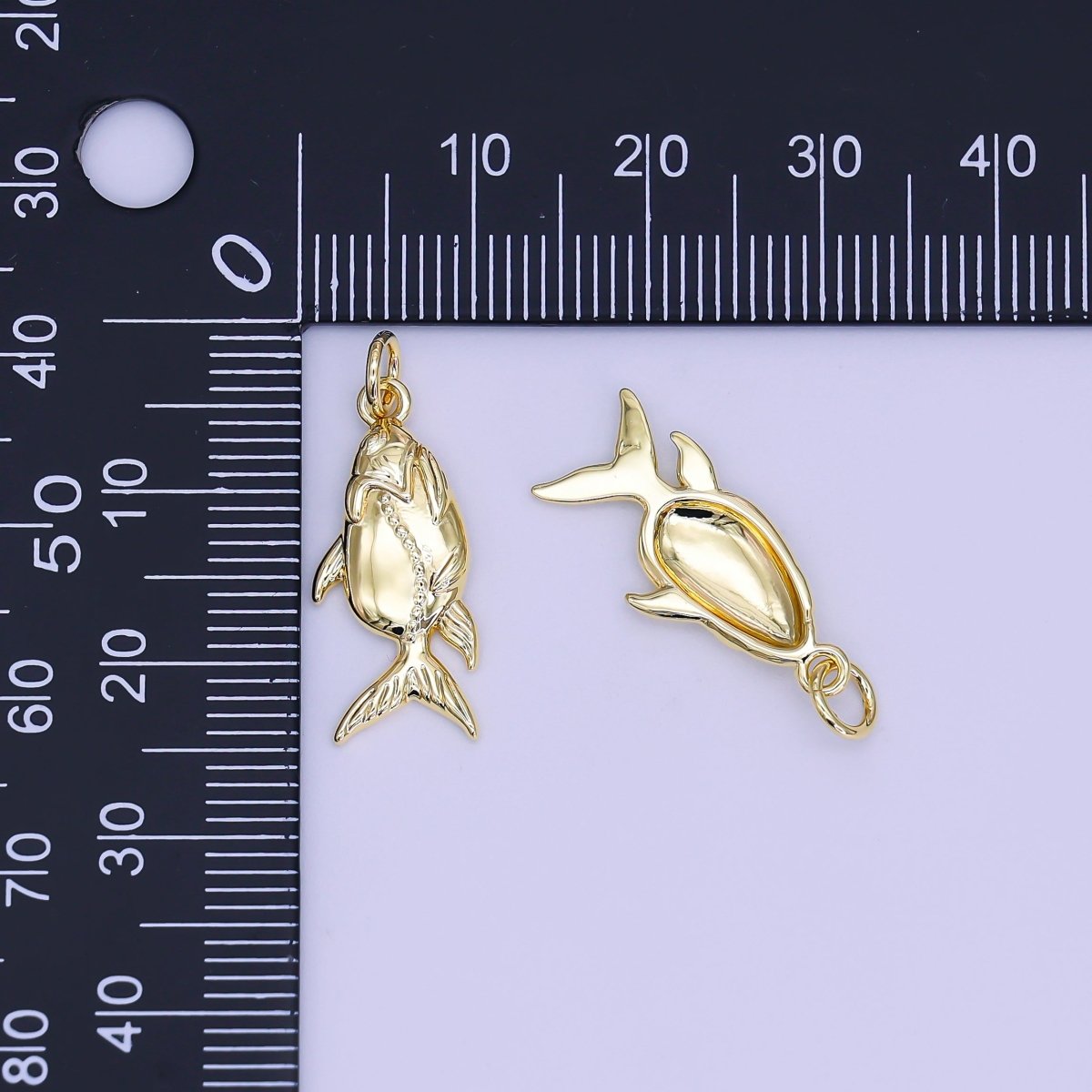 24K Gold Filled 21mm Minimalist Fish Charm | AF526 - DLUXCA