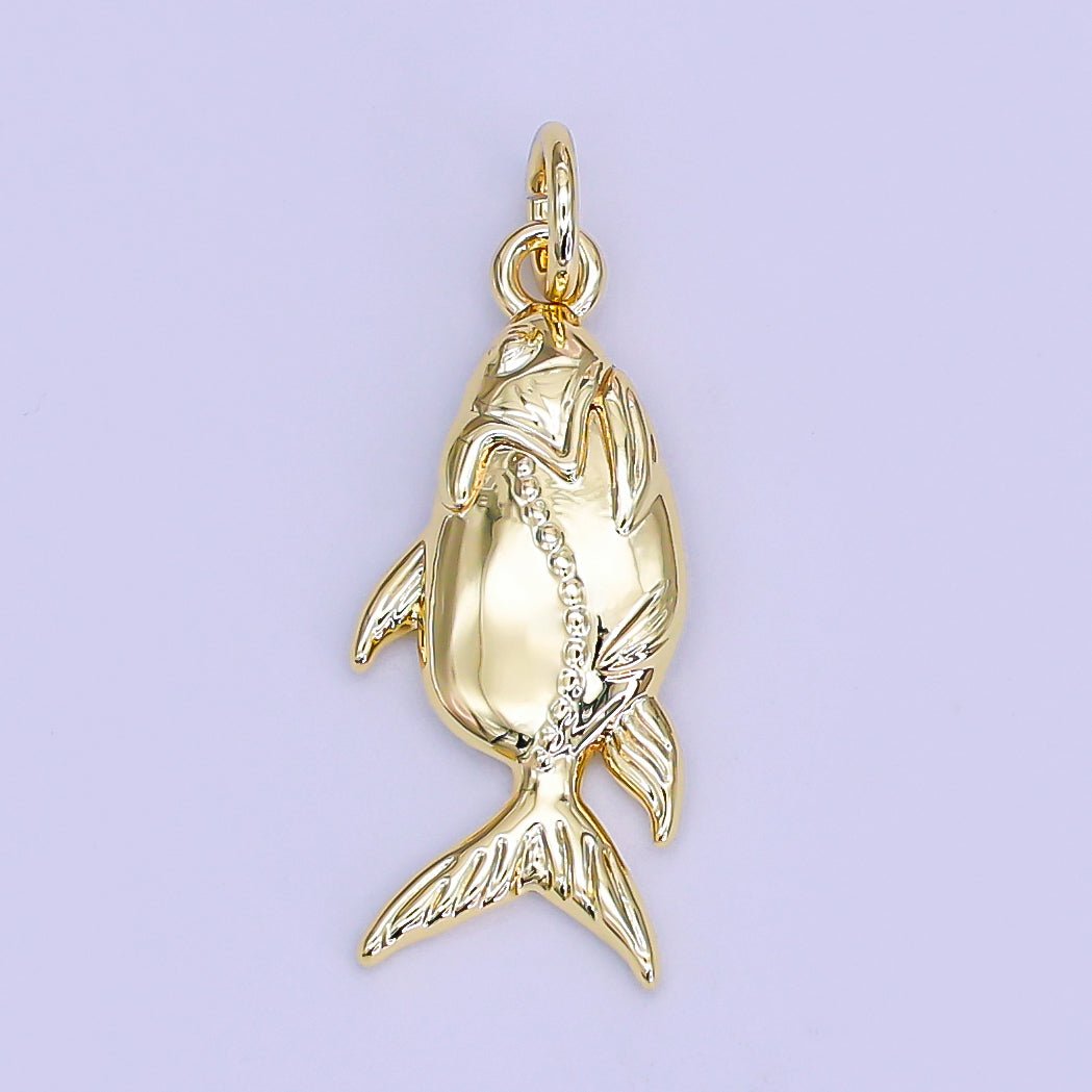 24K Gold Filled 21mm Minimalist Fish Charm | AF526 - DLUXCA