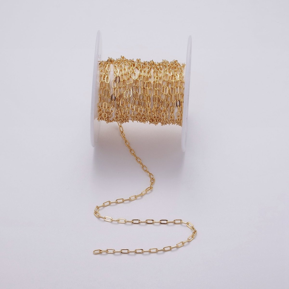 24K Gold Filled 2.1mm PaperClip Cable Unfinished Chain For Jewelry Making | ROLL-1384 Clearance Pricing - DLUXCA